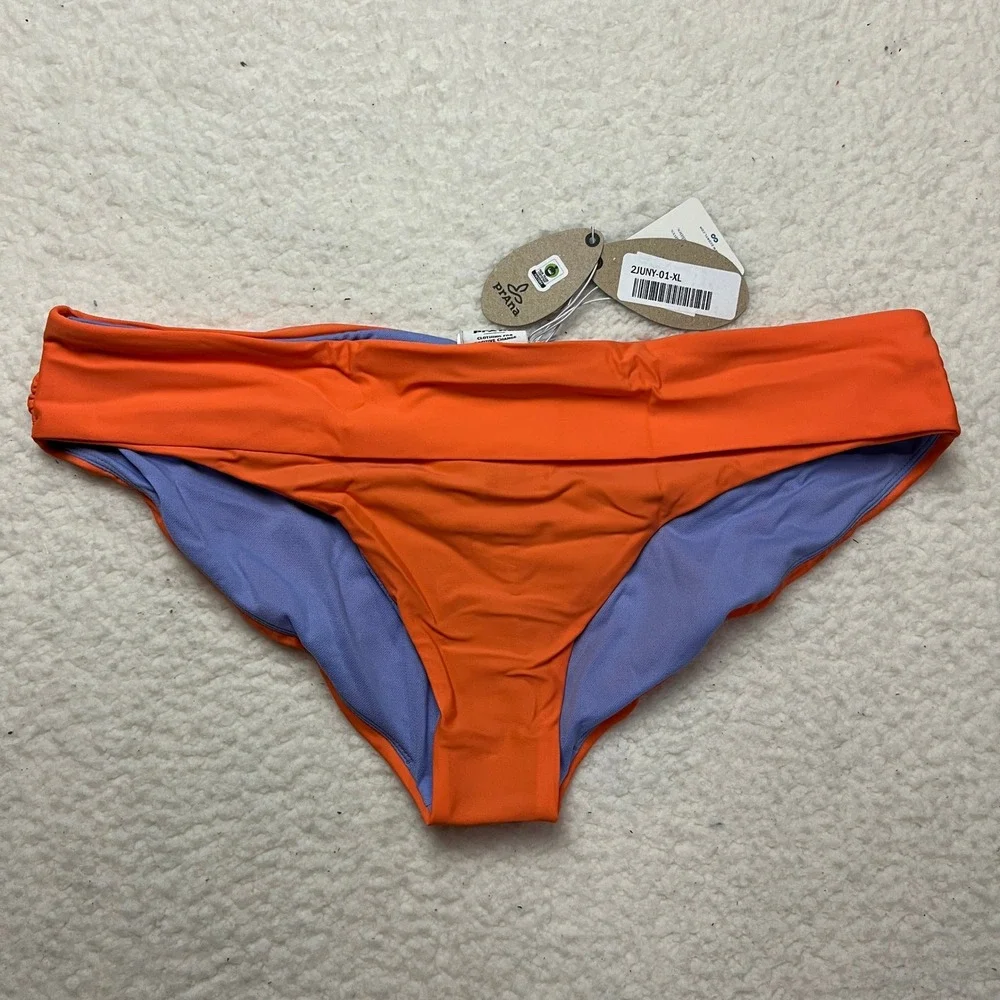 Prana Swim Bikini Bottom Womens XL Orange 1964841 Lahari Sun-Drenched Ruched NEW